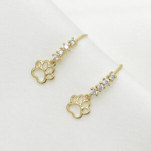 Brinco anzol com zircônias e patinha folheado a Ouro