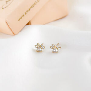 Brinco de zircônia em formato de patinha folheado a ouro