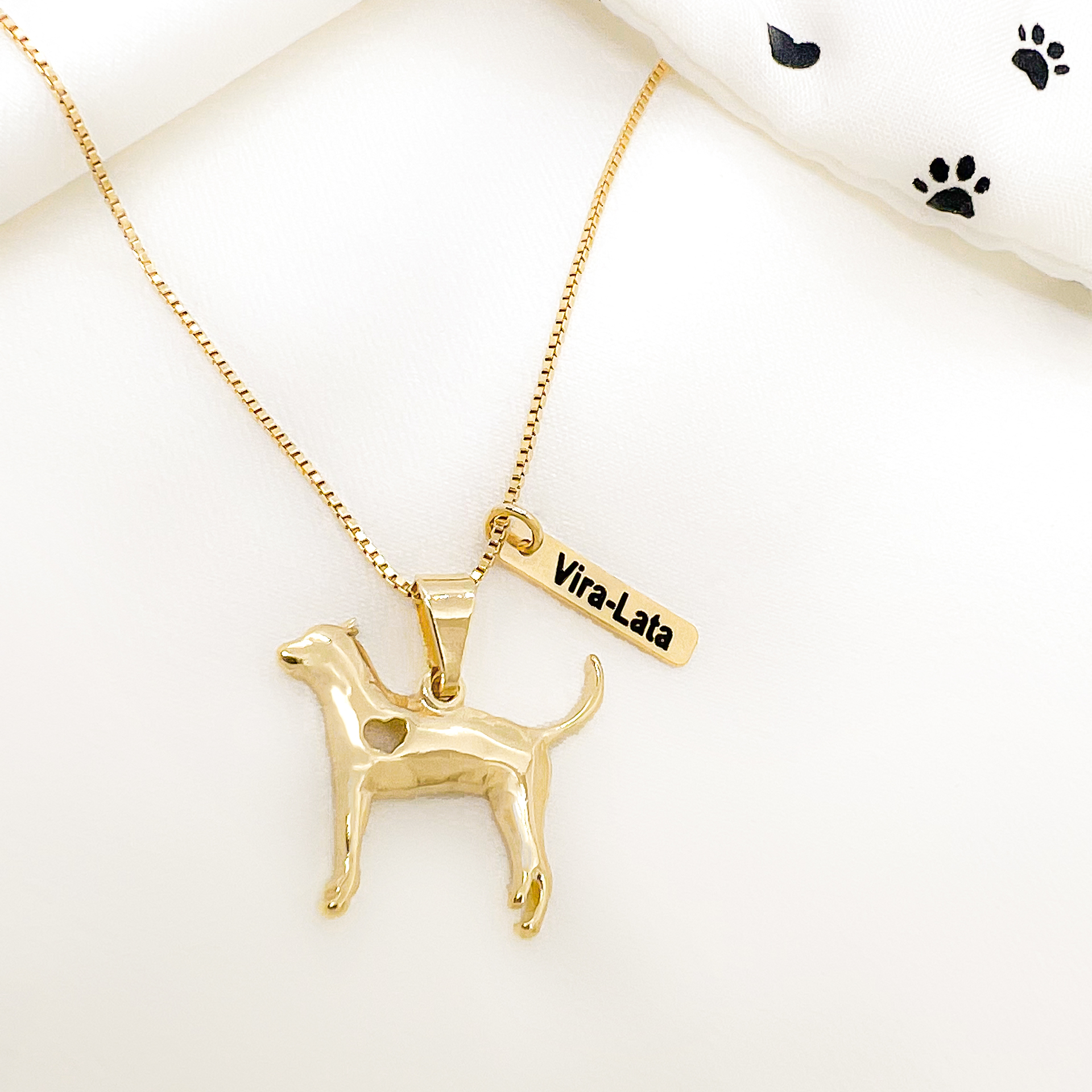 Colar Vira-Lata com plaquinha folheado a ouro