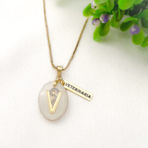 Colar de Veterinária madrepérola folheado a ouro