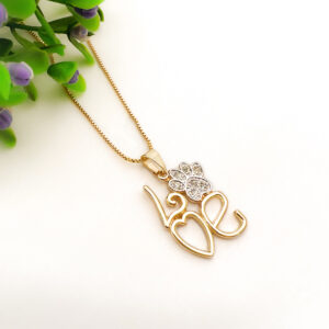 Colar love com patinha cravejada banhado Ouro