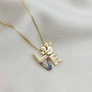 Colar love zircônias colors banhado Ouro