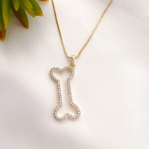 Colar ossinho cravejado folheado a ouro