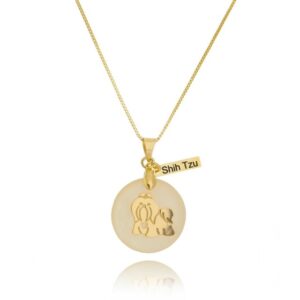 Colar Shih-Tzu Madrepérola folheado a ouro