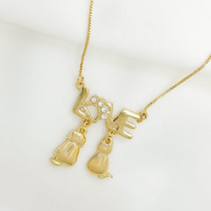 Colar Love Cão e Gato folheado a ouro
