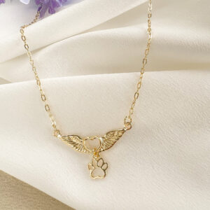 Colar mãe de anjo pet coração e patinha folheado a ouro