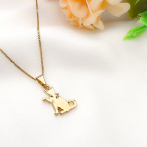 Colar pingente delicado de gatinho banhado Ouro