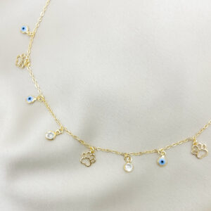 Choker de olho grego com patinhas folheada a ouro