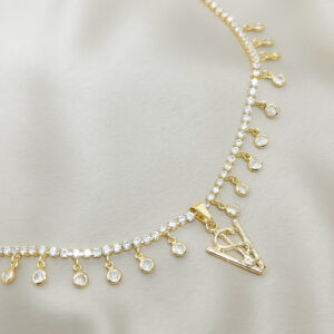 Choker veterinária zircônias luxo folheado a ouro