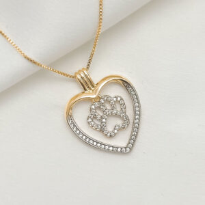 Colar luxo coração e patinha com zircônias