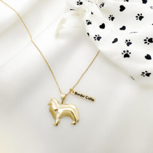 Colar Border Collie com plaquinha folheado a ouro