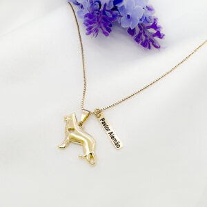 Colar Pastor Alemão com plaquinha folheado a ouro